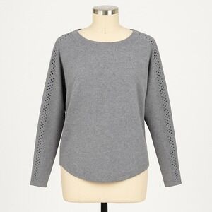 LIV Milano Sweater Womens Medium Gray Studded Dolman Sleeve‎ Neutral Relaxed